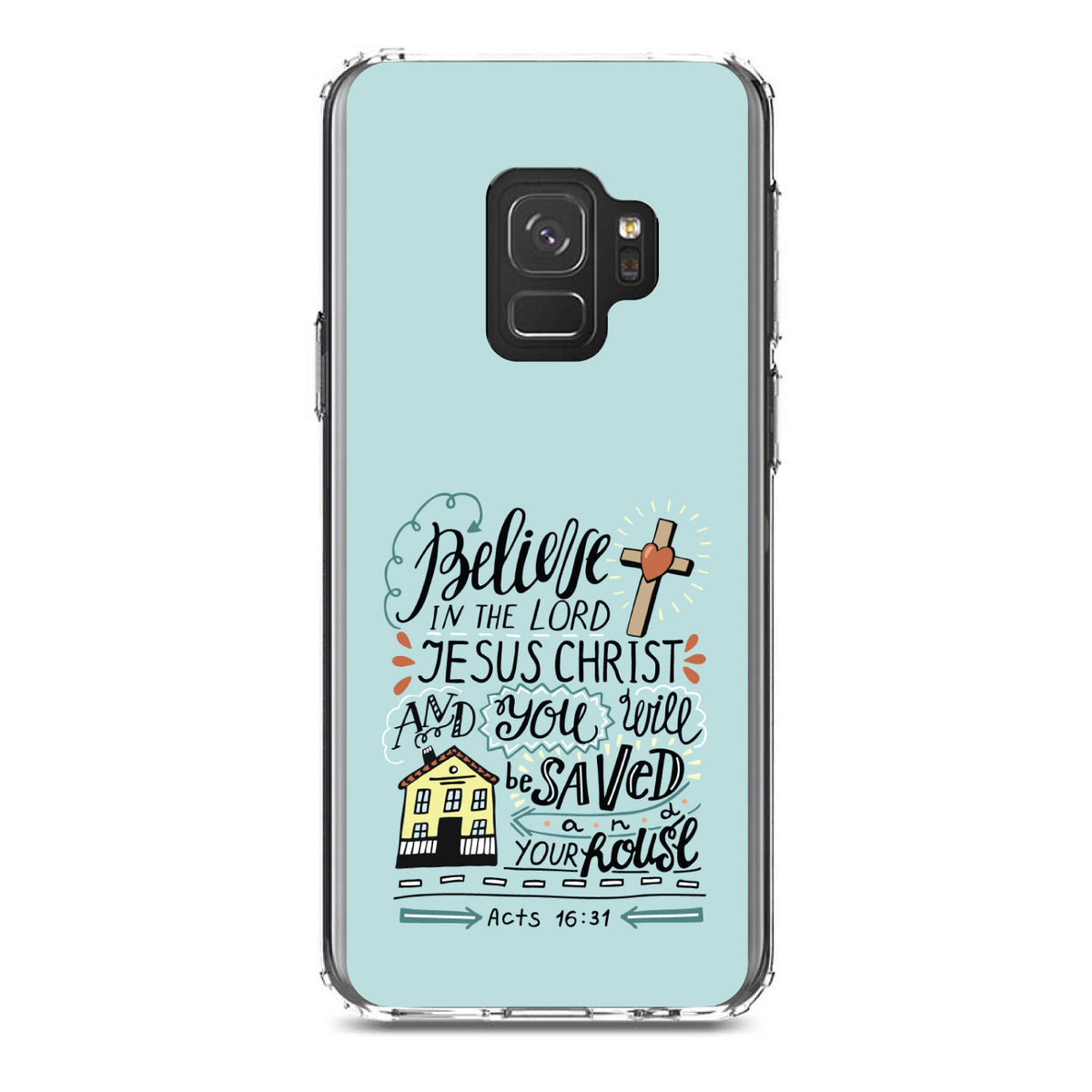 Acts 16:31, Believe in the Lord Jesus Christ Clear Shockproof iPhone Case, view 19