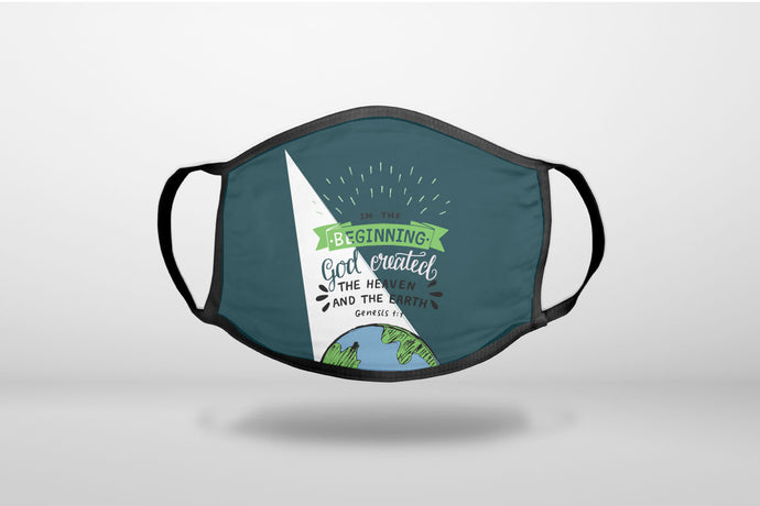 Genesis 1:1 - God Created the Heaven & the Earth - 3-Ply Reusable Soft Face Mask Covering, Unisex, Cotton Inner Layer