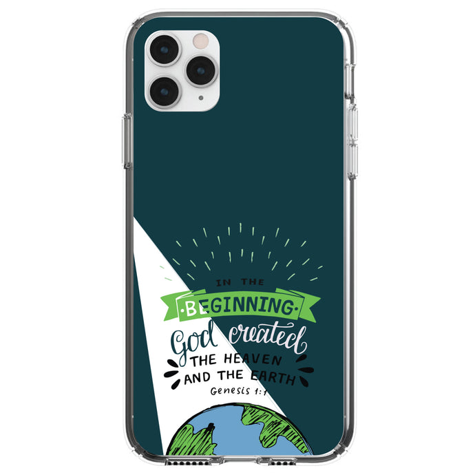 DistinctInk® Clear Shockproof Hybrid Case for Apple iPhone / Samsung Galaxy / Google Pixel - Genesis 1:1 - God Created the Heaven & the Earth