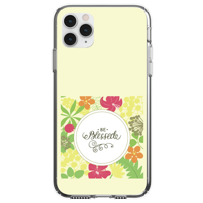 DistinctInk® Clear Shockproof Hybrid Case for Apple iPhone / Samsung Galaxy / Google Pixel - Be Blessed - Floral Pattern Yellow