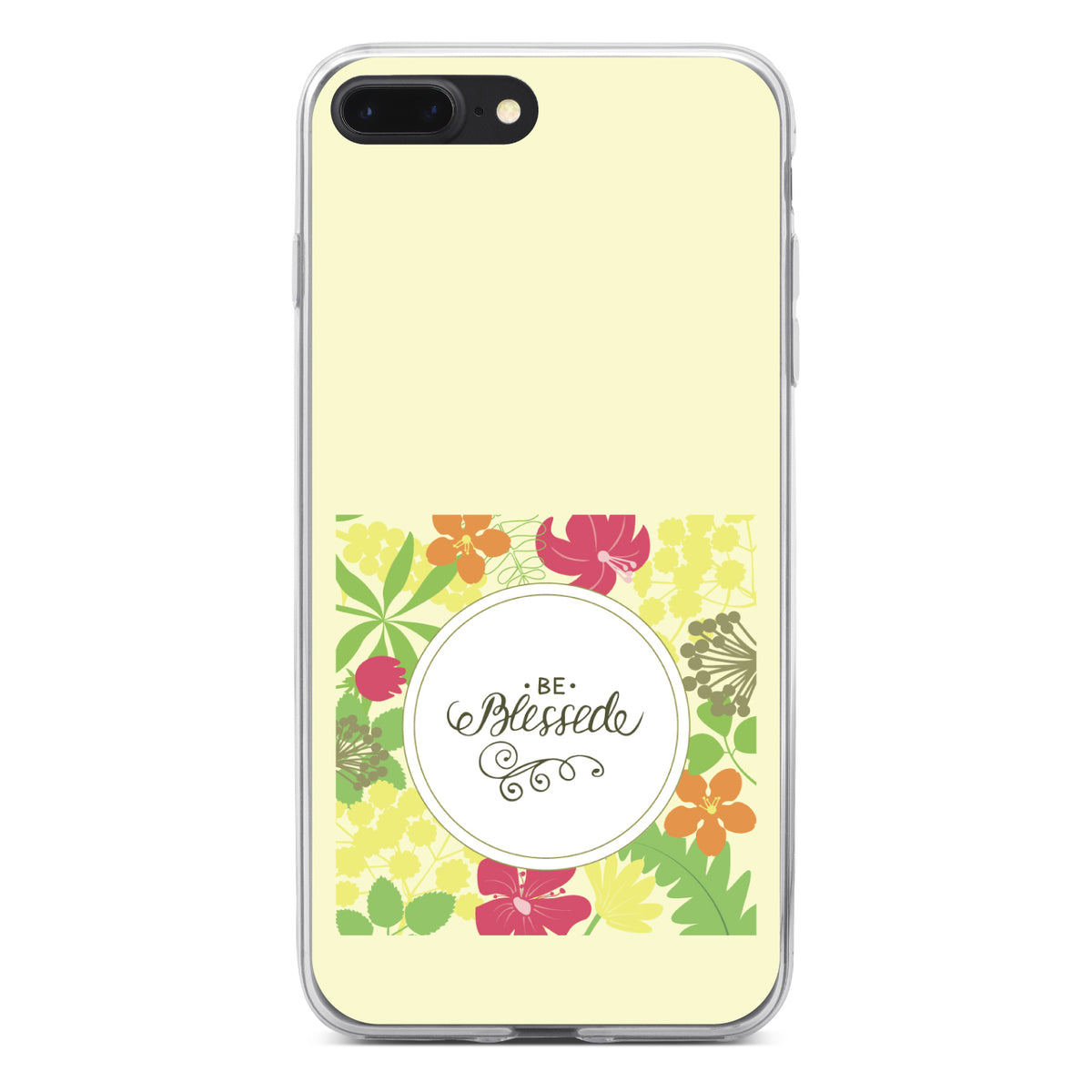 Be Blessed, Floral Pattern Yellow Clear Shockproof iPhone Case, view 6