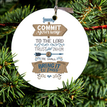 DistinctInk® Hanging Ceramic Christmas Tree Ornament with Gold String - Great Gift / Present - 2 3/4 inch Diameter - Psalm 37:5 - Commt Your Way to the Lord
