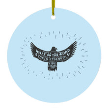 DistinctInk® Hanging Ceramic Christmas Tree Ornament with Gold String - Great Gift / Present - 2 3/4 inch Diameter - MountUp with Wings Like Eagles