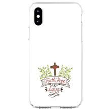 DistinctInk® Clear Shockproof Hybrid Case for Apple iPhone / Samsung Galaxy / Google Pixel - Faith, Hope & Love  - Cross & Leaves