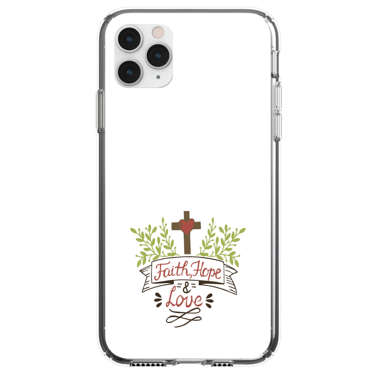 Faith, Hope & Love, Cross & Leaves Clear Shockproof iPhone Case