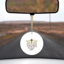 DistinctInk® Hanging Ceramic Christmas Tree Ornament with Gold String - Great Gift / Present - 2 3/4 inch Diameter - Faith, Hope & Love  - Cross & Leaves