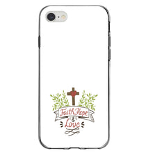 DistinctInk® Clear Shockproof Hybrid Case for Apple iPhone / Samsung Galaxy / Google Pixel - Faith, Hope & Love  - Cross & Leaves