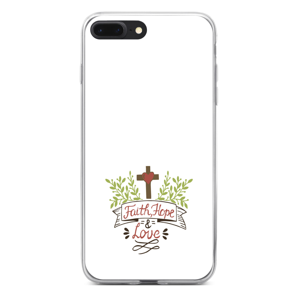 Faith, Hope & Love, Cross & Leaves Clear Shockproof iPhone Case, view 6