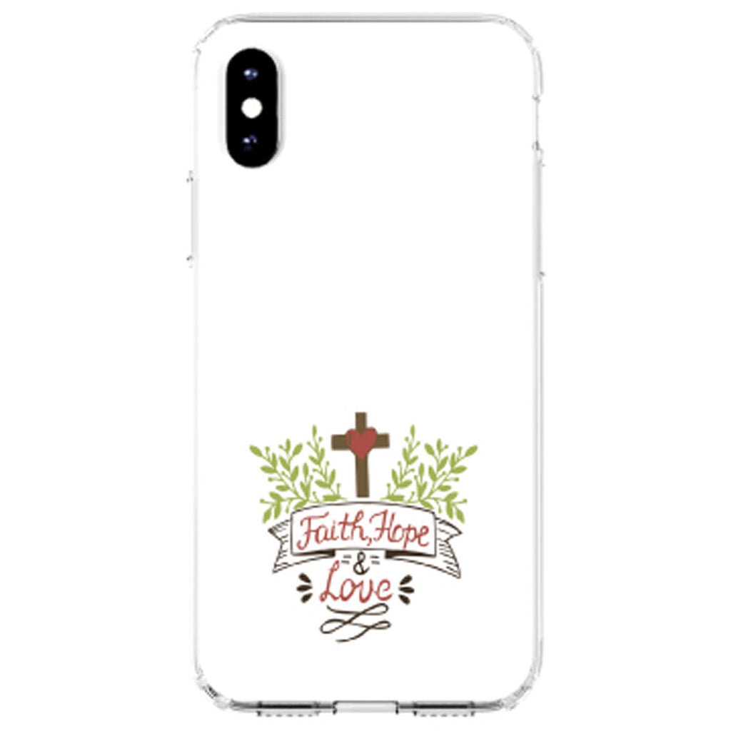 Faith, Hope & Love, Cross & Leaves Clear Shockproof iPhone Case, view 2