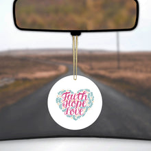 DistinctInk® Hanging Ceramic Christmas Tree Ornament with Gold String - Great Gift / Present - 2 3/4 inch Diameter - Faith / Hope / Love - Floral