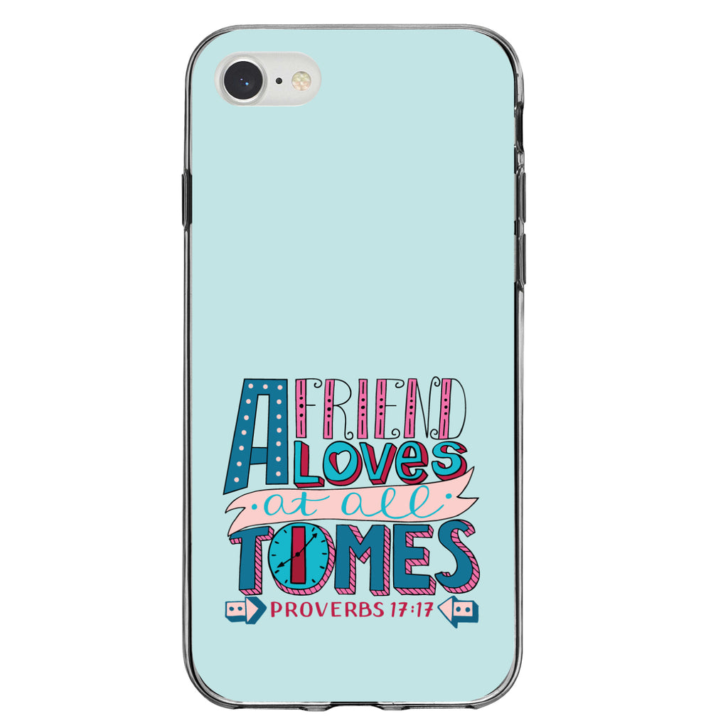 Proverbs 17:17, Clock, Friend Loves at All Times Clear Shockproof iPhone Case, view 5