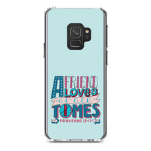 DistinctInk® Clear Shockproof Hybrid Case for Apple iPhone / Samsung Galaxy / Google Pixel - Proverbs 17:17 - Clock - Friend Loves at All Times