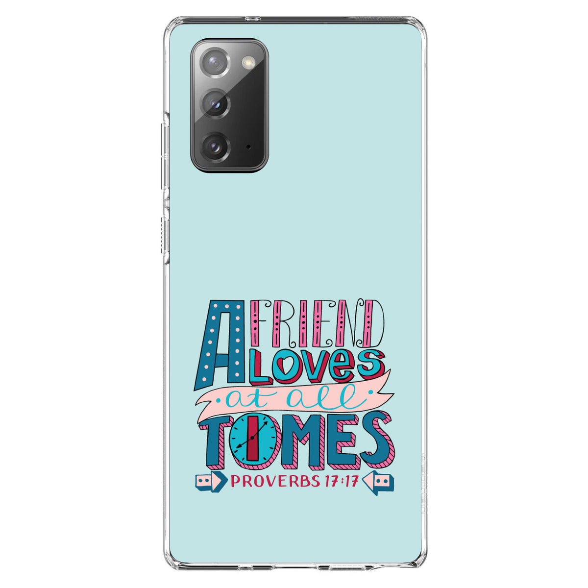 Proverbs 17:17, Clock, Friend Loves at All Times Clear Shockproof iPhone Case, view 7