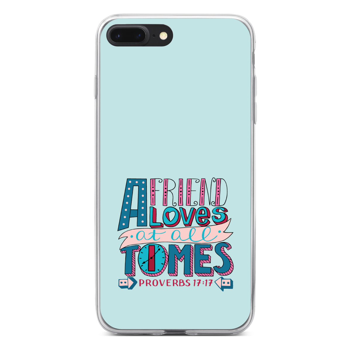 Proverbs 17:17, Clock, Friend Loves at All Times Clear Shockproof iPhone Case, view 6
