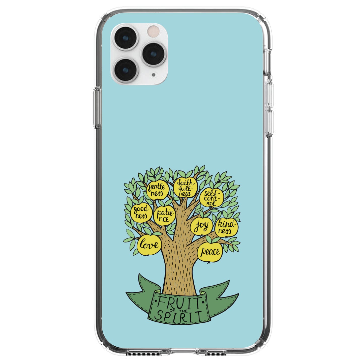 DistinctInk® Clear Shockproof Hybrid Case for Apple iPhone / Samsung Galaxy / Google Pixel - Fruit of the Spirith - Tree - Yellow Teal