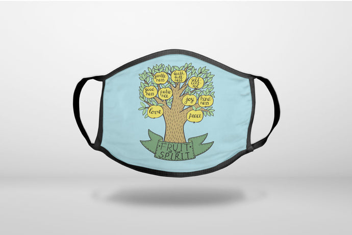 Fruit of the Spirith - Tree - Yellow Teal - 3-Ply Reusable Soft Face Mask Covering, Unisex, Cotton Inner Layer