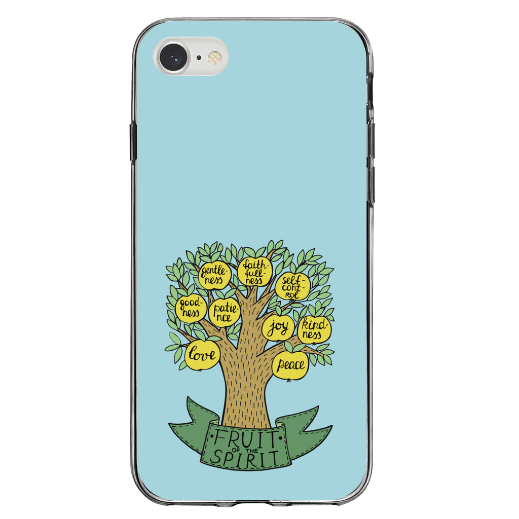 Fruit of the Spirith, Tree, Yellow Teal Clear Shockproof iPhone Case, view 5