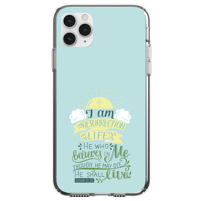 DistinctInk® Clear Shockproof Hybrid Case for Apple iPhone / Samsung Galaxy / Google Pixel - John 11:25 - I am the Resurrection and the Life