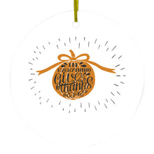 DistinctInk® Hanging Ceramic Christmas Tree Ornament with Gold String - Great Gift / Present - 2 3/4 inch Diameter - In Everything Give Thanks - Orange White
