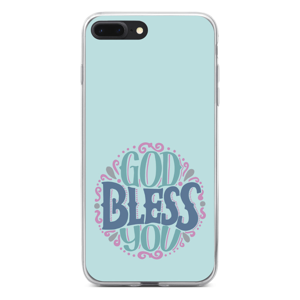 God Bless You, Circle Floral Clear Shockproof iPhone Case, view 6