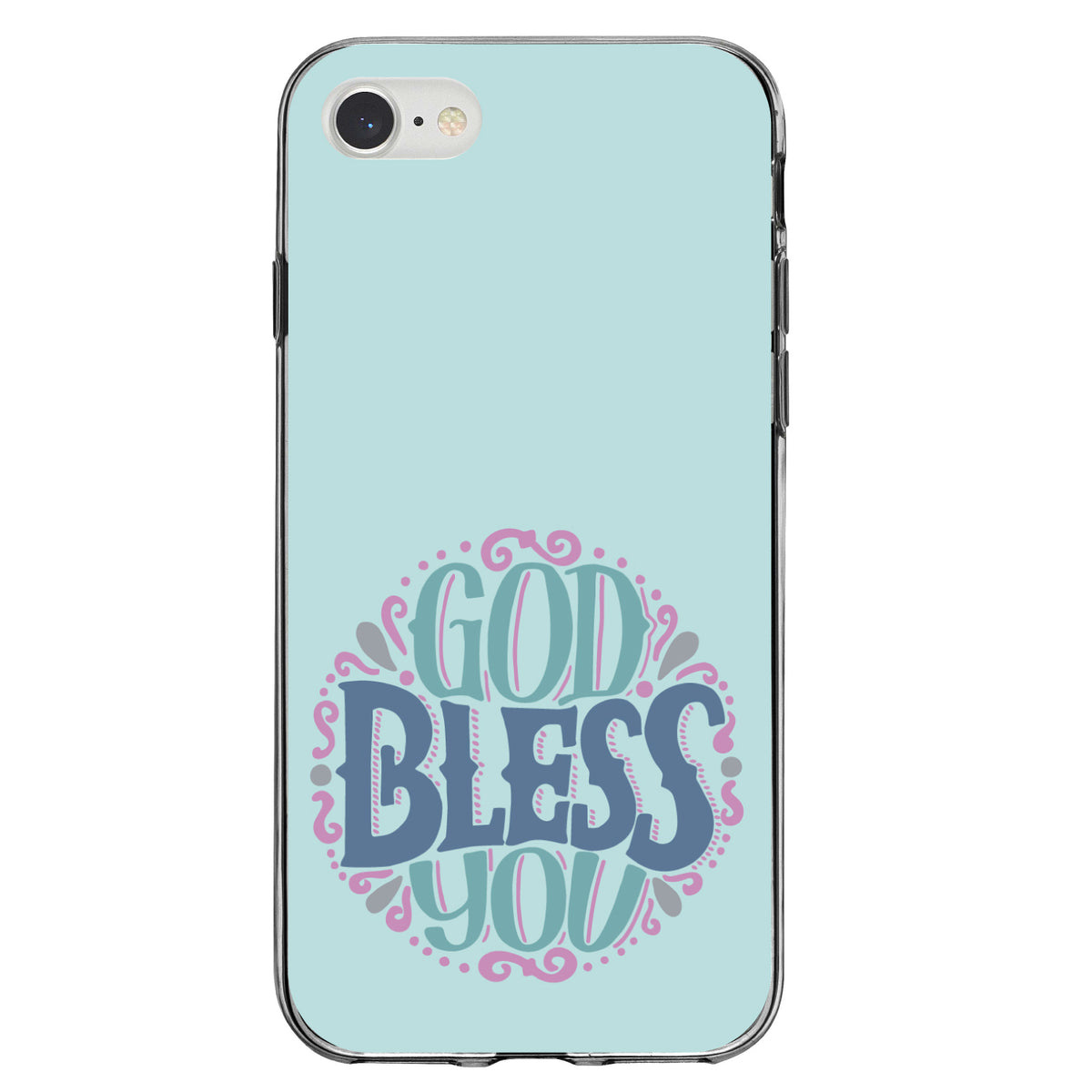 God Bless You, Circle Floral Clear Shockproof iPhone Case, view 5
