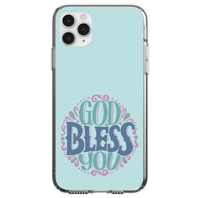 DistinctInk® Clear Shockproof Hybrid Case for Apple iPhone / Samsung Galaxy / Google Pixel - God Bless You - Circle Floral