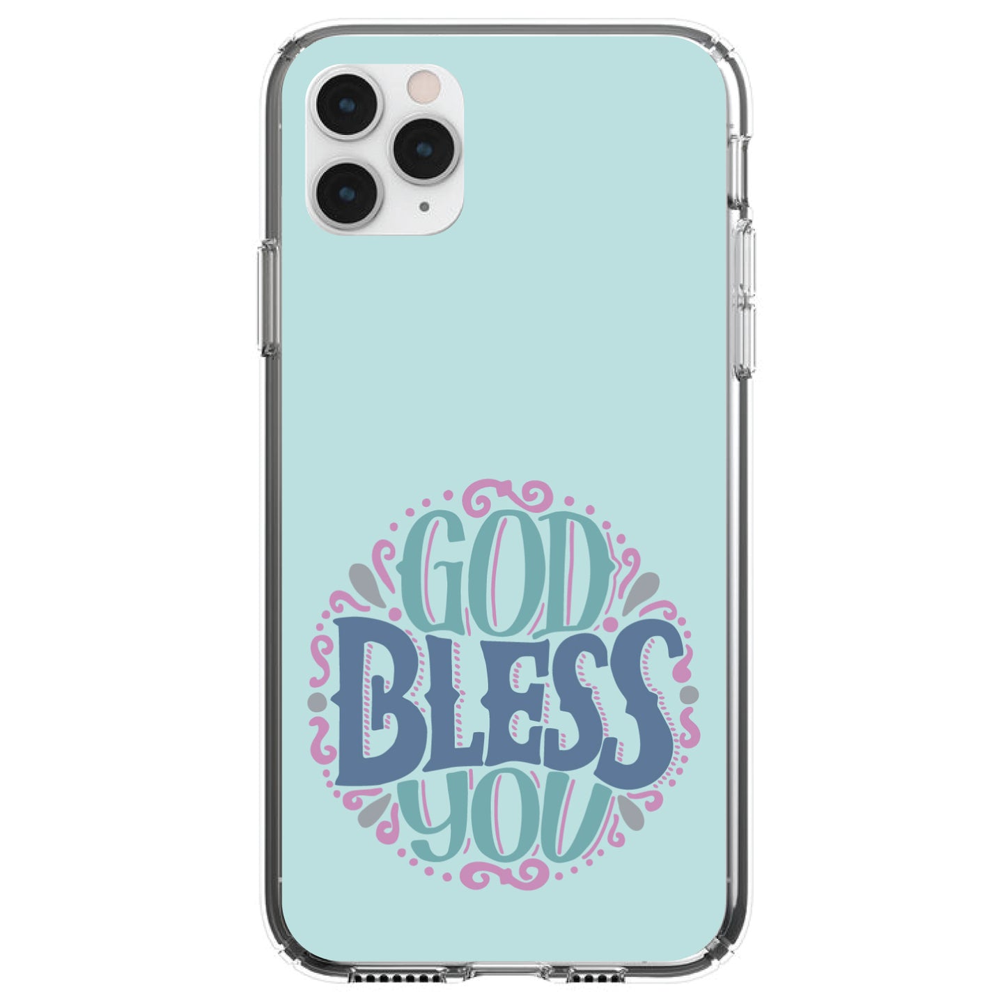 DistinctInk® Clear Shockproof Hybrid Case for Apple iPhone / Samsung Galaxy / Google Pixel - God Bless You - Circle Floral