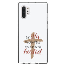 DistinctInk® Clear Shockproof Hybrid Case for Apple iPhone / Samsung Galaxy / Google Pixel - By His Wounds You Has Been Healed - Cross