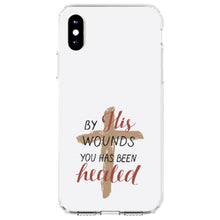 DistinctInk® Clear Shockproof Hybrid Case for Apple iPhone / Samsung Galaxy / Google Pixel - By His Wounds You Has Been Healed - Cross