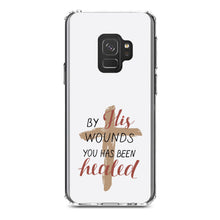 DistinctInk® Clear Shockproof Hybrid Case for Apple iPhone / Samsung Galaxy / Google Pixel - By His Wounds You Has Been Healed - Cross