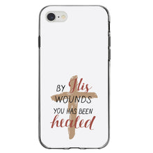 DistinctInk® Clear Shockproof Hybrid Case for Apple iPhone / Samsung Galaxy / Google Pixel - By His Wounds You Has Been Healed - Cross