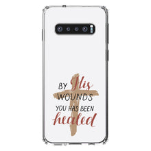 DistinctInk® Clear Shockproof Hybrid Case for Apple iPhone / Samsung Galaxy / Google Pixel - By His Wounds You Has Been Healed - Cross