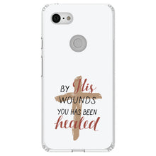 DistinctInk® Clear Shockproof Hybrid Case for Apple iPhone / Samsung Galaxy / Google Pixel - By His Wounds You Has Been Healed - Cross