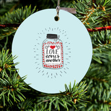 DistinctInk® Hanging Ceramic Christmas Tree Ornament with Gold String - Great Gift / Present - 2 3/4 inch Diameter - Love One Another - Heart / Jar