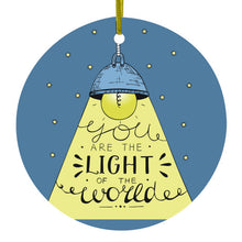 DistinctInk® Hanging Ceramic Christmas Tree Ornament with Gold String - Great Gift / Present - 2 3/4 inch Diameter - You Are the Light of the World
