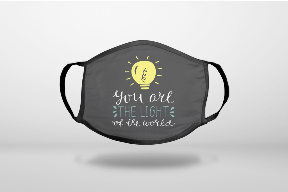 You Are the Light of the World / Bulb - 3-Ply Reusable Soft Face Mask Covering, Unisex, Cotton Inner Layer