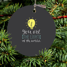 DistinctInk® Hanging Ceramic Christmas Tree Ornament with Gold String - Great Gift / Present - 2 3/4 inch Diameter - You Are the Light of the World / Bulb