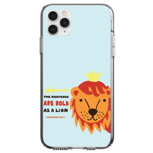 DistinctInk® Clear Shockproof Hybrid Case for Apple iPhone / Samsung Galaxy / Google Pixel - Proverbs 28:1 - The Righteous Are Bold As a Lion