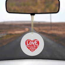 DistinctInk® Hanging Ceramic Christmas Tree Ornament with Gold String - Great Gift / Present - 2 3/4 inch Diameter - Red Heart - Love Each Other