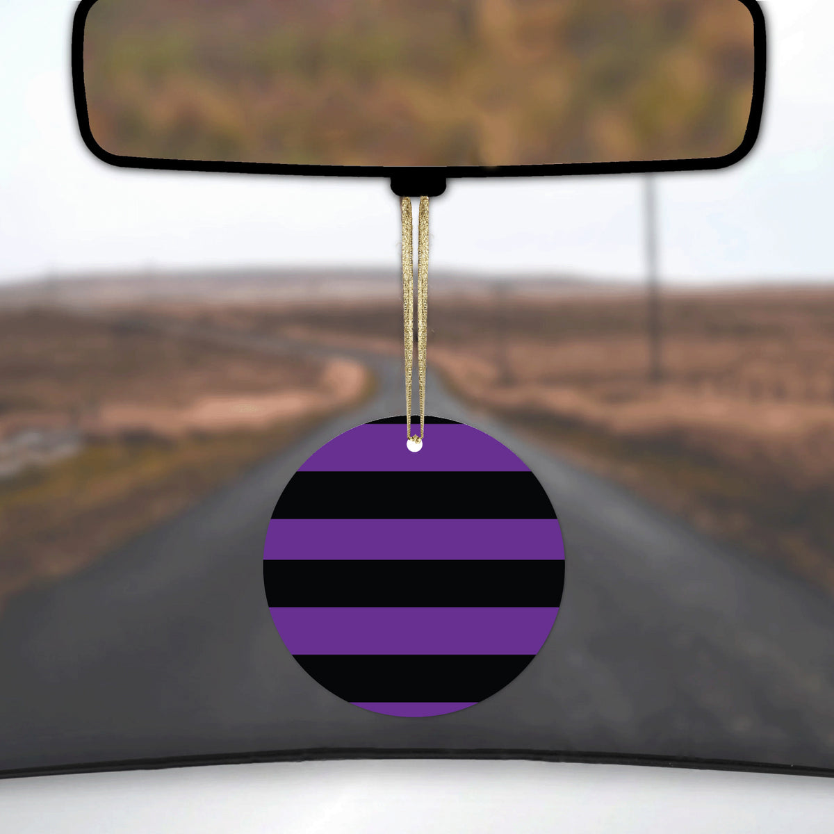 Black & Purple Bold Horizontal Stripes Ceramic Ornament, view 3