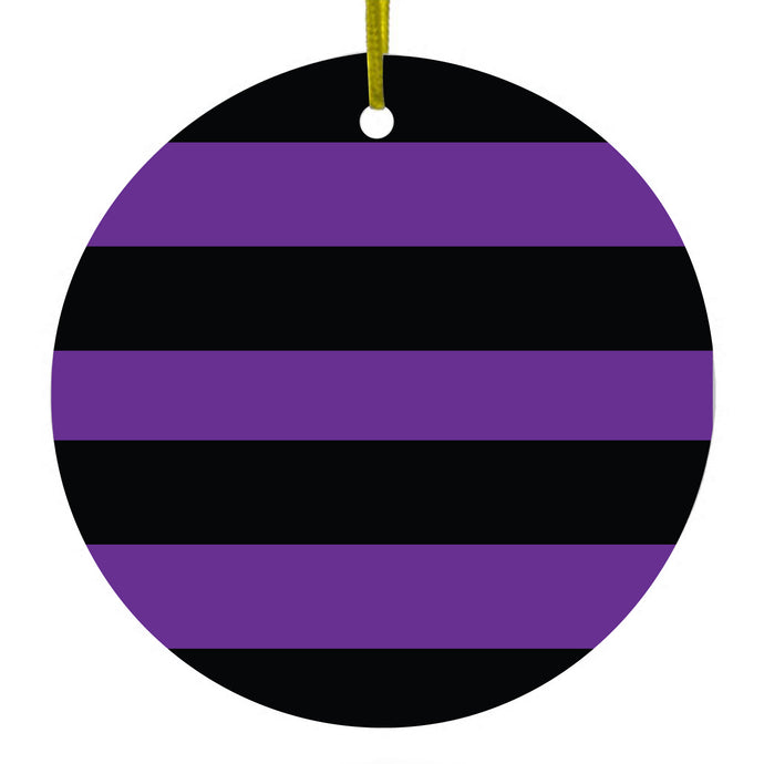 Black & Purple Bold Horizontal Stripes Ceramic Ornament