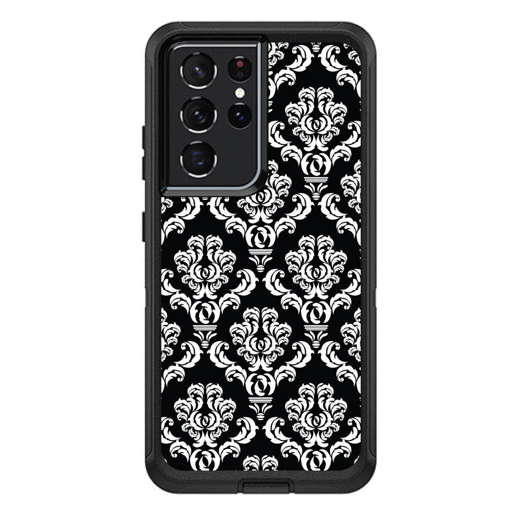 Black White Damask Pattern OtterBox Defender Case for iPhone & Galaxy, view 7