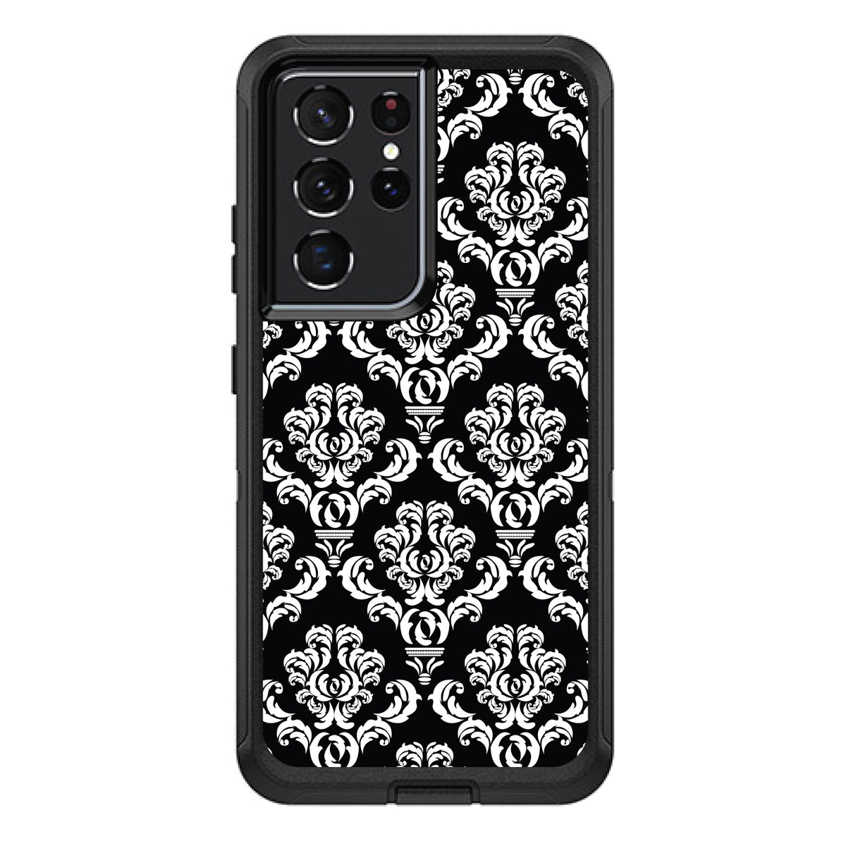 Black White Damask Pattern OtterBox Defender Case for iPhone & Galaxy, view 7