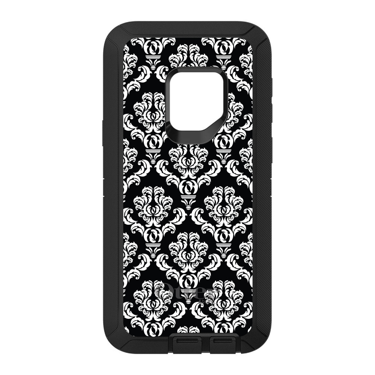 Black White Damask Pattern OtterBox Defender Case for iPhone & Galaxy, view 11