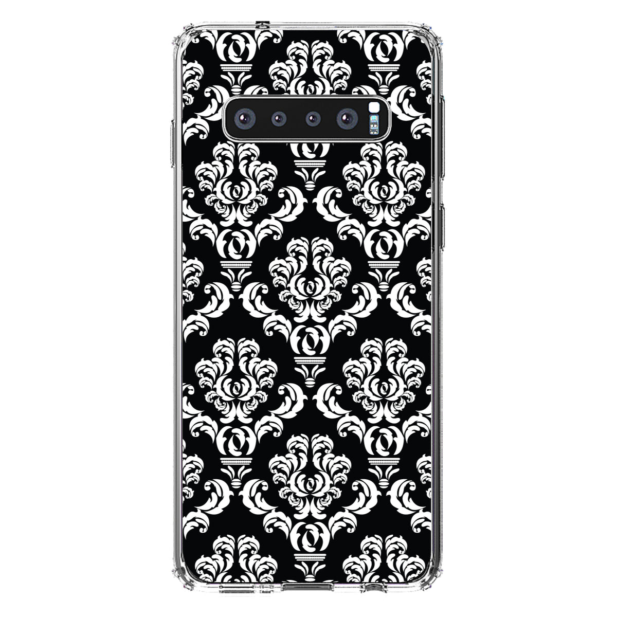 Black White Damask Pattern Clear Shockproof iPhone Case, view 16