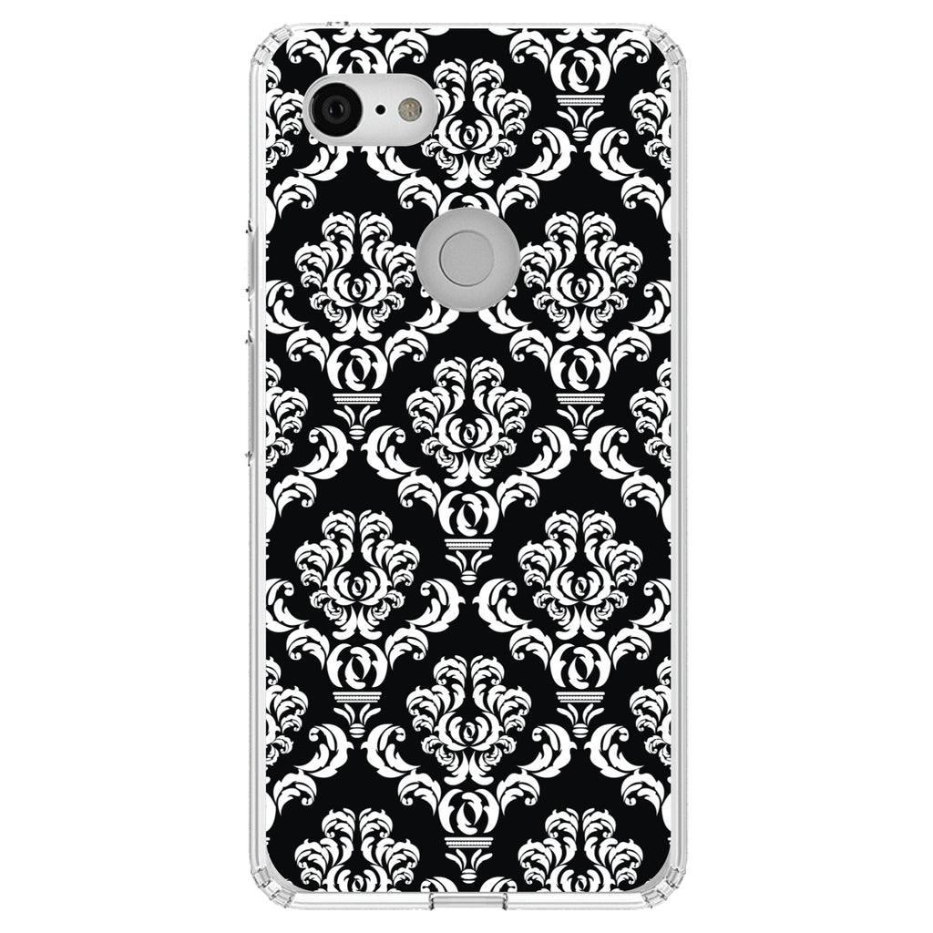 Black White Damask Pattern Clear Shockproof iPhone Case, view 21