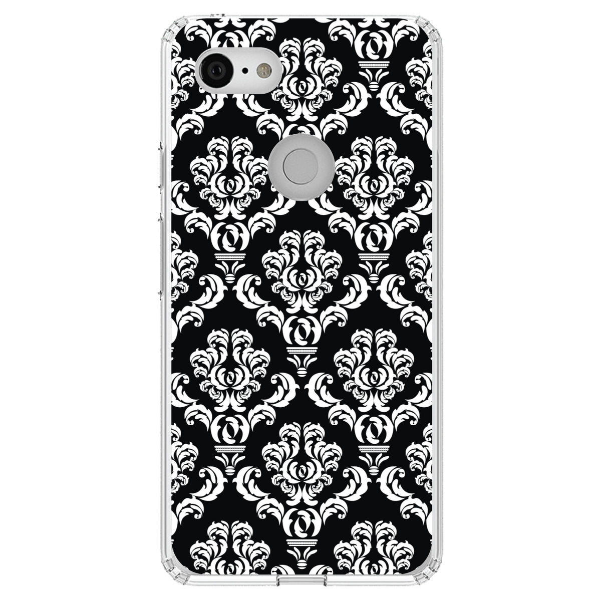 Black White Damask Pattern Clear Shockproof iPhone Case, view 21