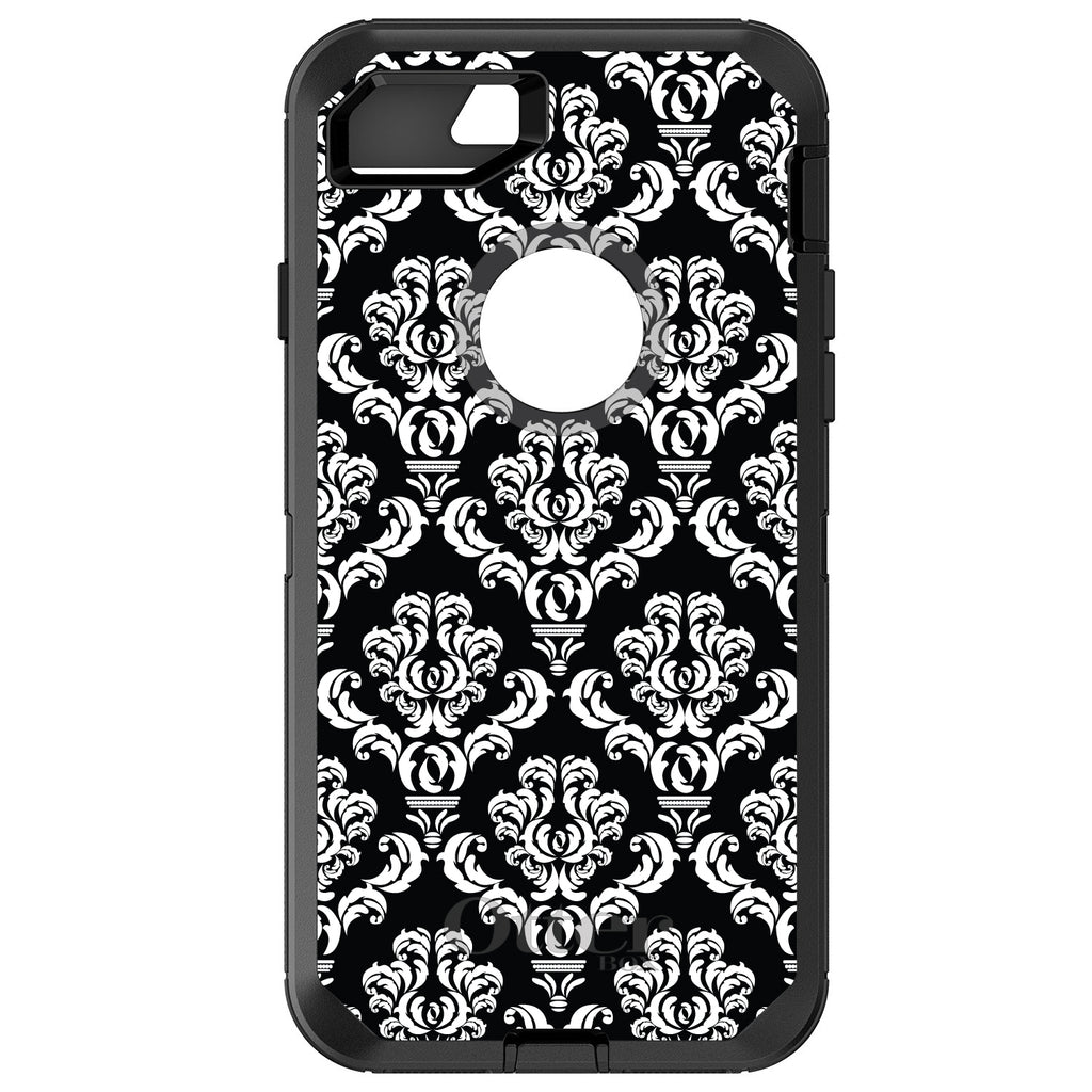 Black White Damask Pattern OtterBox Defender Case for iPhone & Galaxy