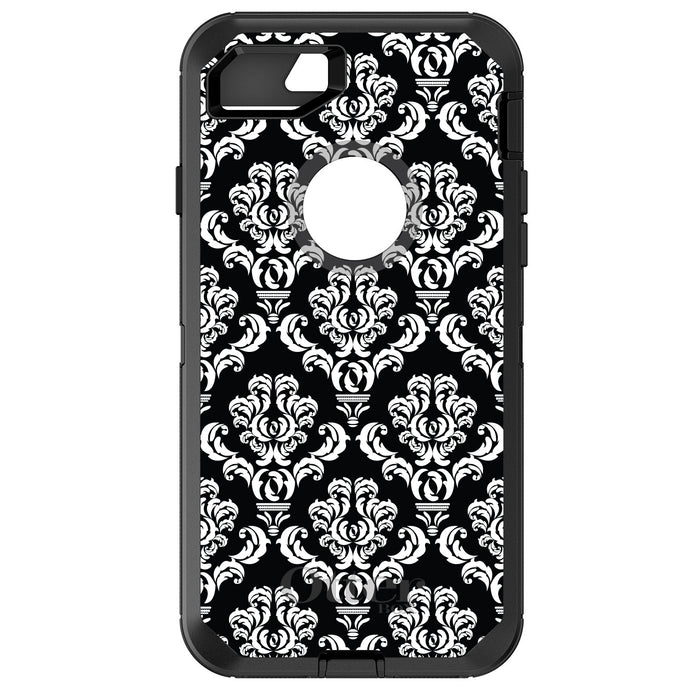 DistinctInk™ OtterBox Defender Series Case for Apple iPhone / Samsung Galaxy / Google Pixel - Black White Damask Pattern