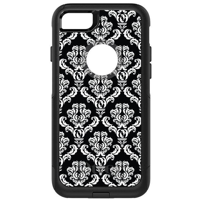 DistinctInk OtterBox Commuter Series Case for Apple iPhone or Samsung Galaxy - Black White Damask Pattern